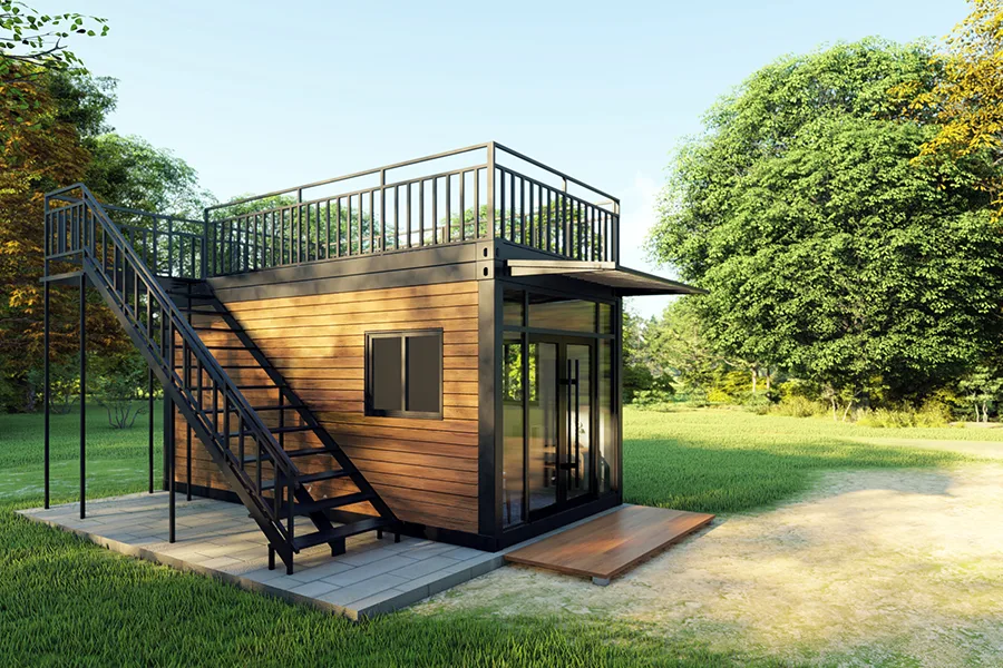 modular garden room with stairs