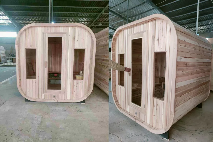 side by side view of modular cube sauna