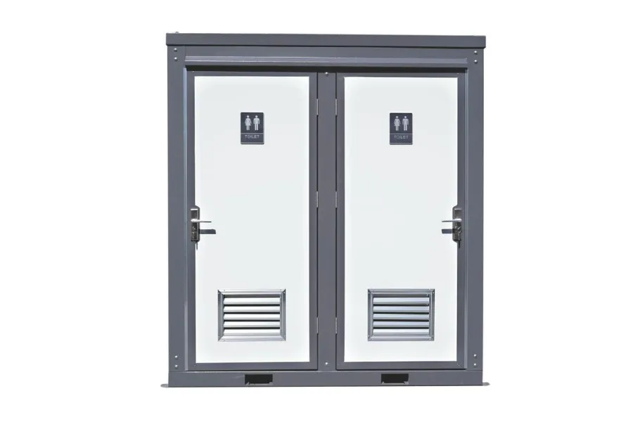 front view of male/female toilet unit by elevate modular solutions