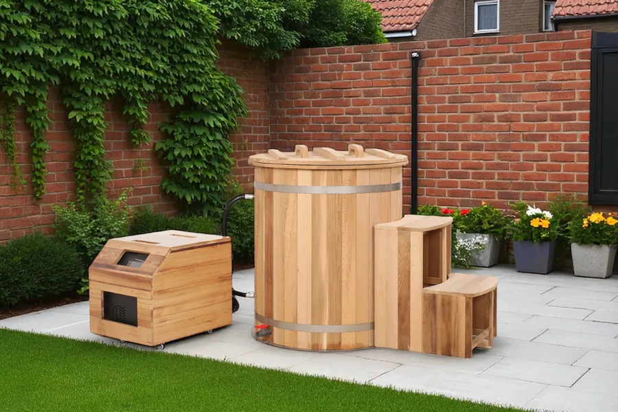 1 person ice bath in a back garden